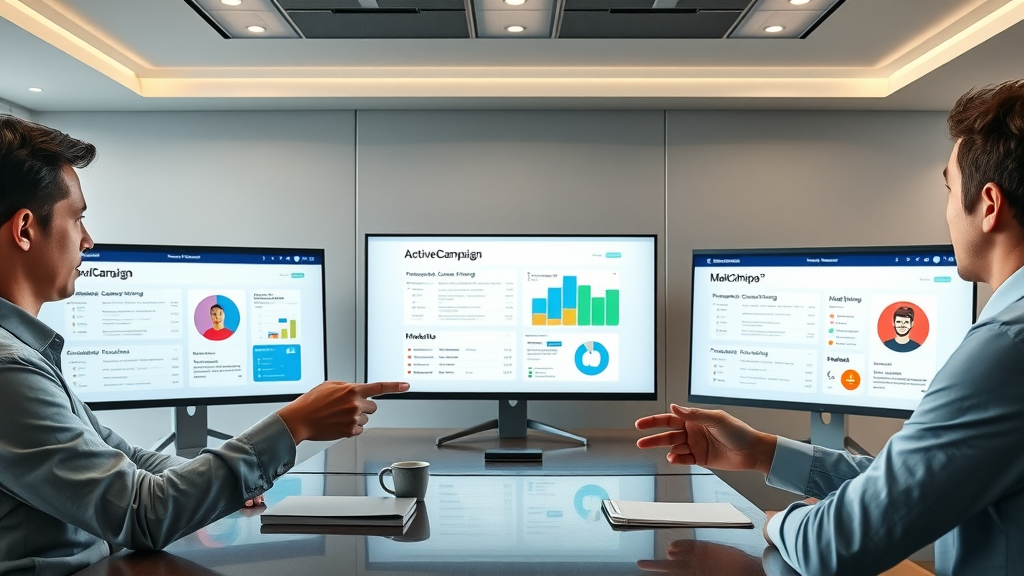 comparison of marketing automation software dashboards: HubSpot, ActiveCampaign, Pardot, Marketo, Mailchimp