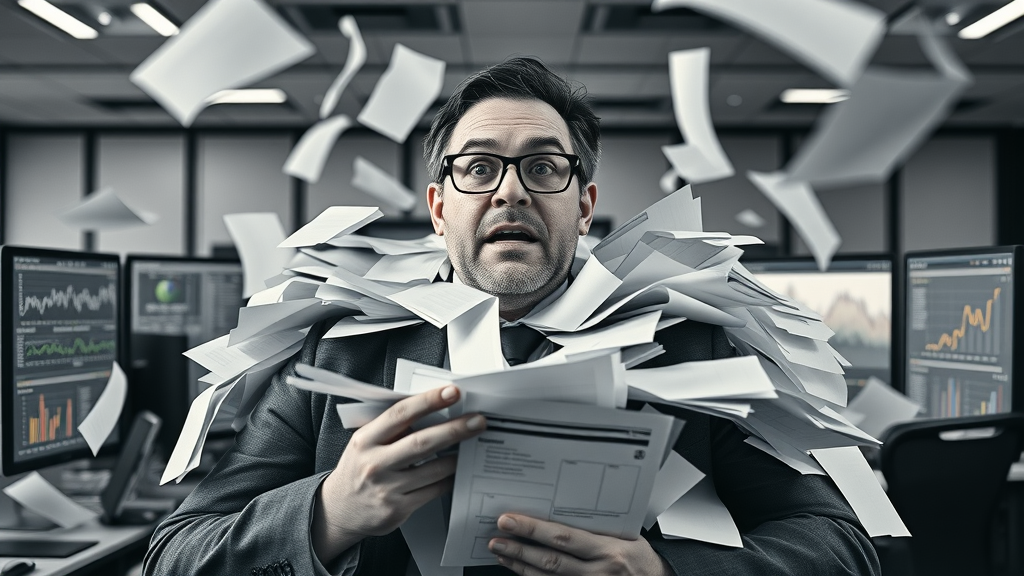 Business analyst managing data overload from multiple social media analytics dashboards