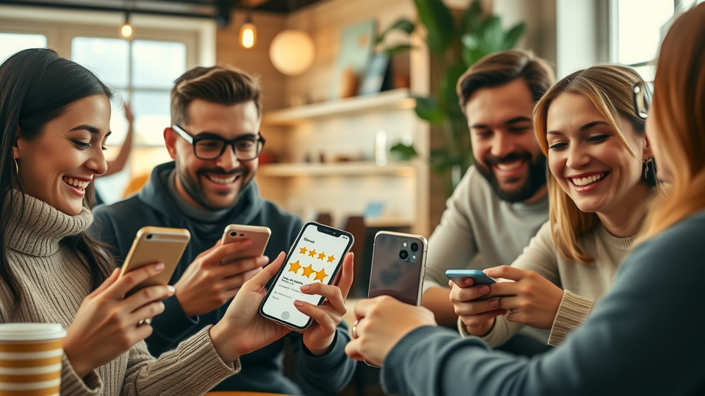 Customers leaving five-star online reviews as social proof for review generation strategies