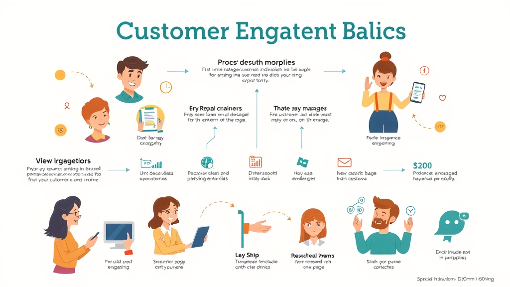 customer engagement basics infographic, customer satisfaction, loyalty, digital interactions, illustrative