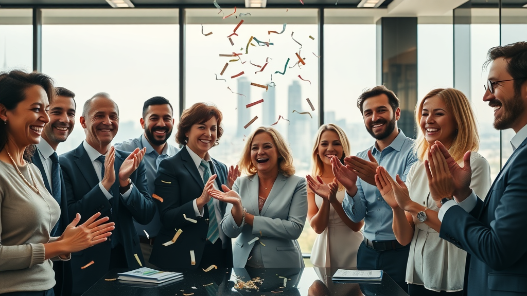 diverse professionals celebrating successful brand reputation restoration