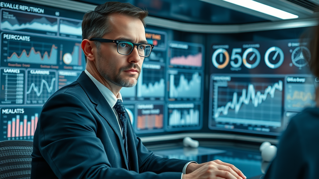 professional analyst using online reputation management software dashboard