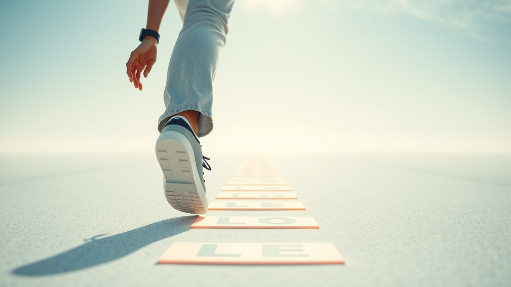 motivated content creator confidently stepping forward to advance content creation skills in bright open space