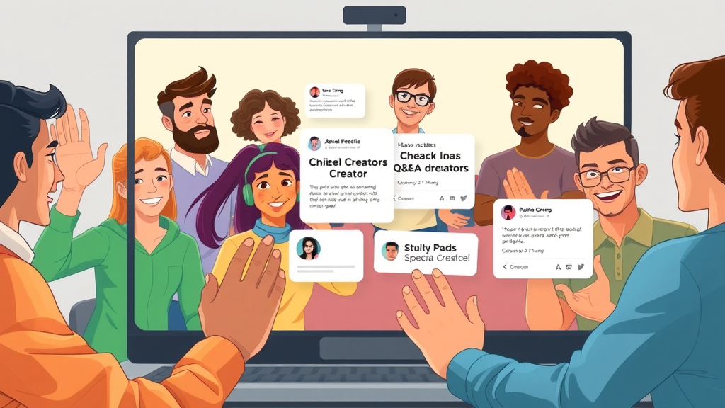 Diverse digital content creators sharing insights in a digital Q&A