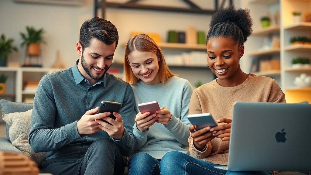 multichannel customer engagement, customers using devices, brand ambassador, photorealistic
