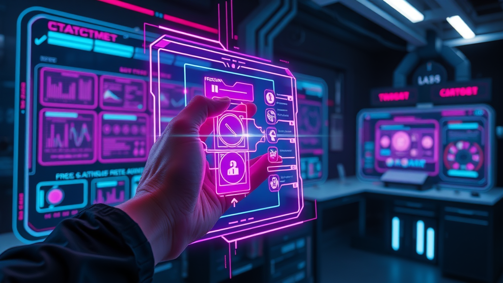 Visual representation of the seven layers of social media analytics with holographic screens