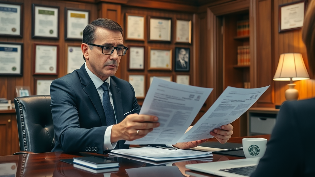 Legal advisor reviewing compliance documents for review generation