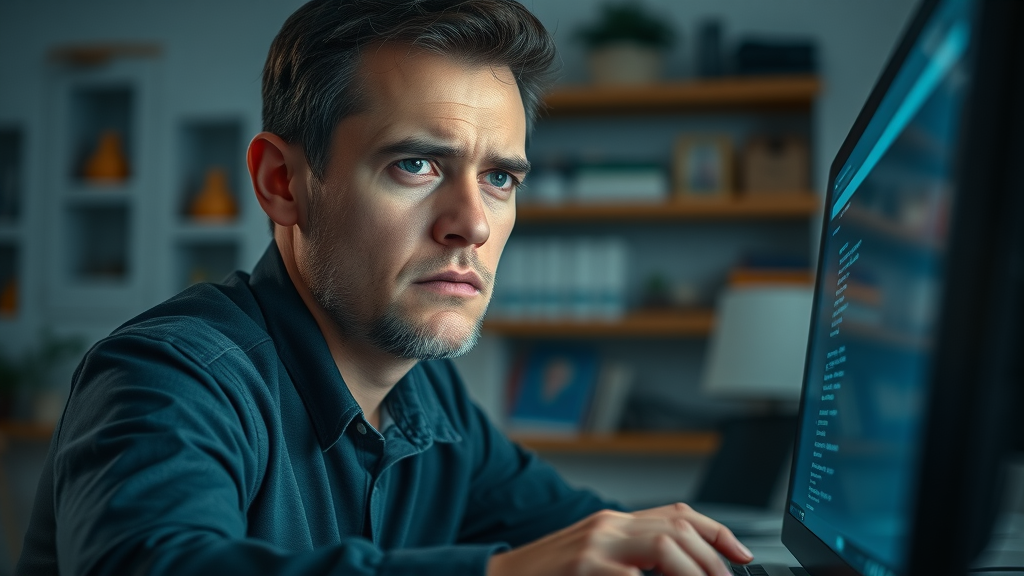 concerned individual researching online reputation and negative search results on a computer