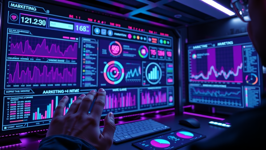 futuristic marketing dashboard with AI managing diverse cross-channel data sources, channel marketing evolution