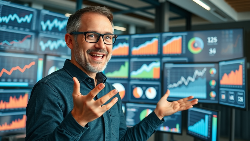 engaged marketing analyst presenting multi-channel graphs for channel analytics