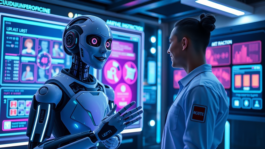 AI chatbot customer engagement, digital future interface, tech lab, neon holographics
