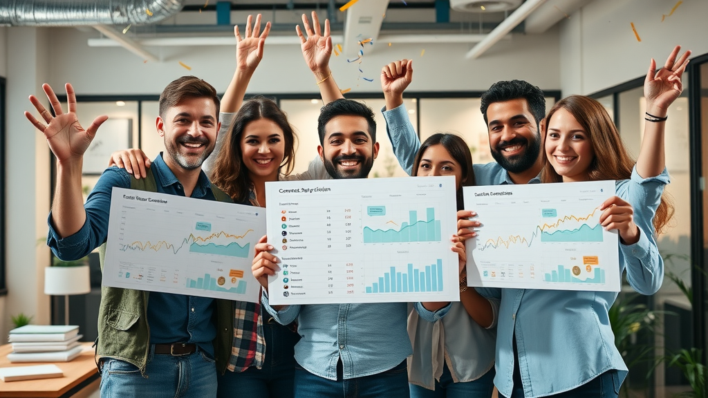 e-commerce team celebrating conversion growth from audience targeting campaign