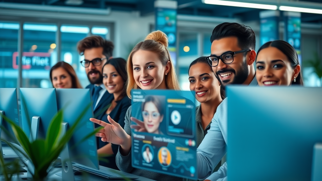 customer trust building social media team, experts engaging with customers online, digital dashboard
