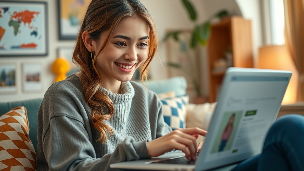 smiling user online shopping dynamic retargeting ad relevant products browser ecommerce cozy home retargeting strategies