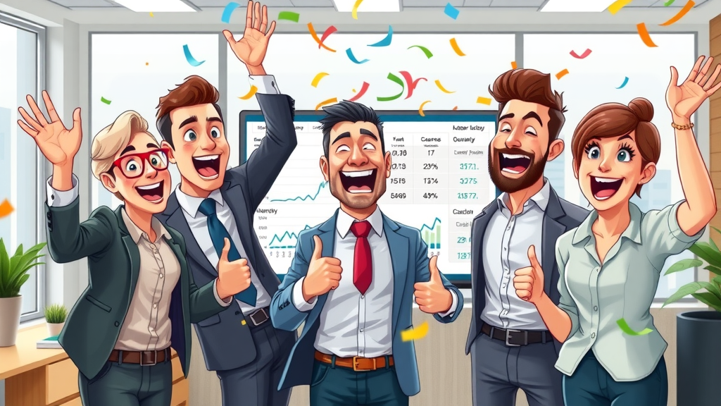 successful business team celebrating improved results with channel analytics