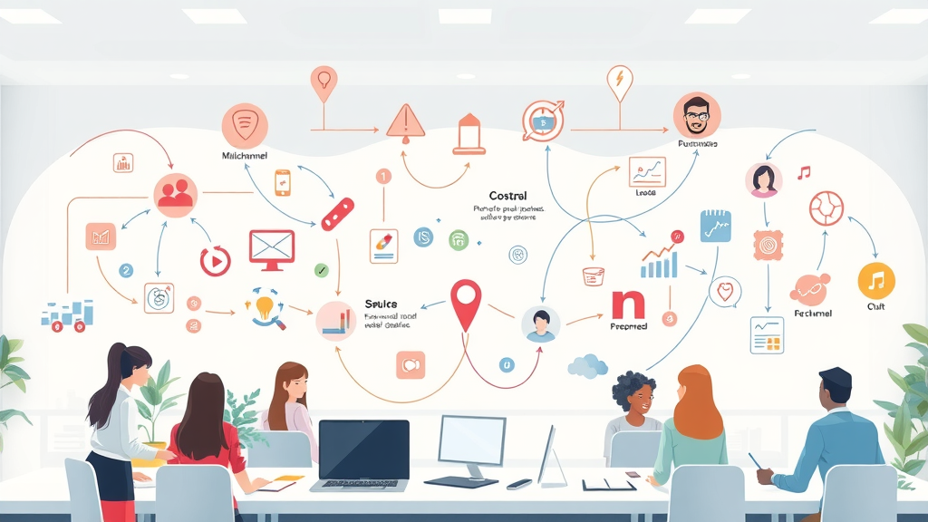 omnichannel marketing comparison infographic with arrows showing data flows between channels