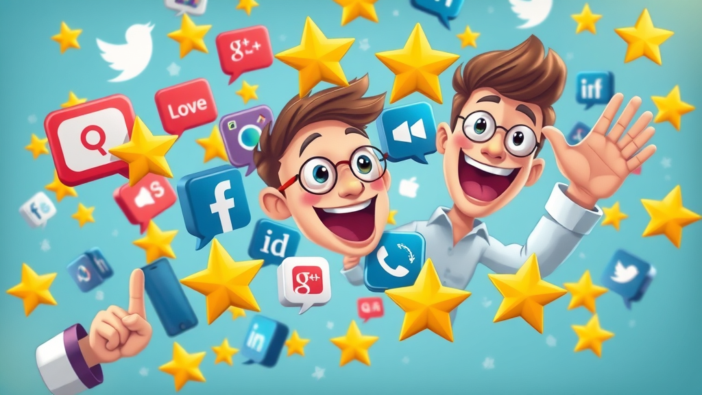social media and search engine icons with positive review stars, digital reputation marketing
