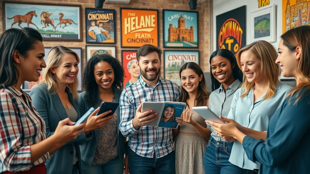 local business team using digital marketing tactics and brainstorming social media marketing in creative Cincinnati studio