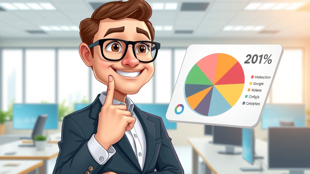 customer segmentation illustrated by marketing professional with segmented pie chart and digital analytics