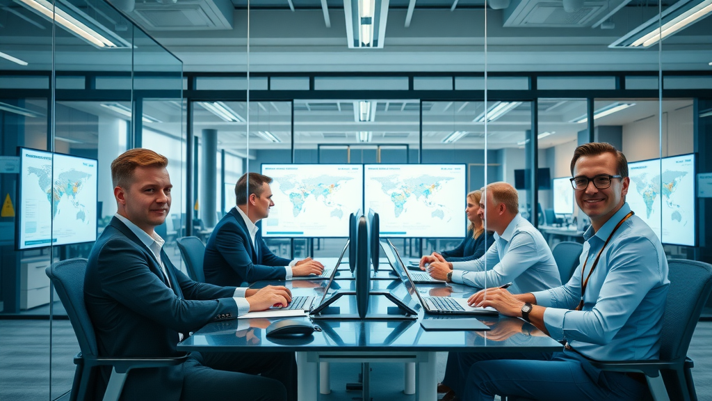 customer journey mapping B2B and B2C teams collaborating in modern office with journey maps on screens