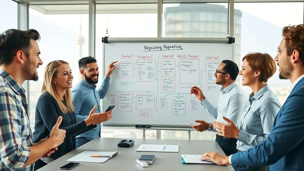 Marketing team planning reputation management workflow with charts, brainstorming, brand monitoring and management tool strategies.