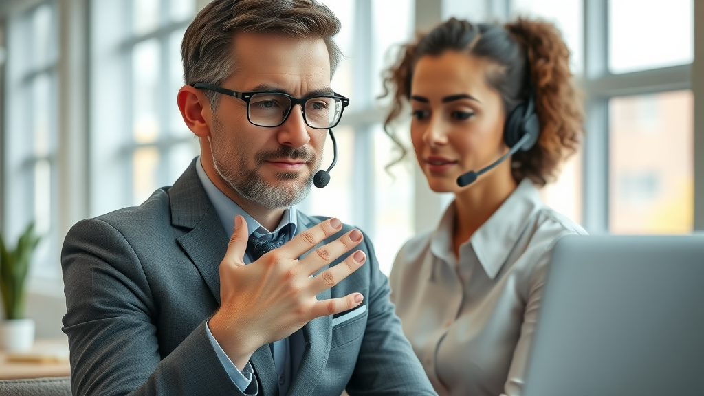 professional agent de-escalating an unhappy customer via online review response, review response techniques showcased