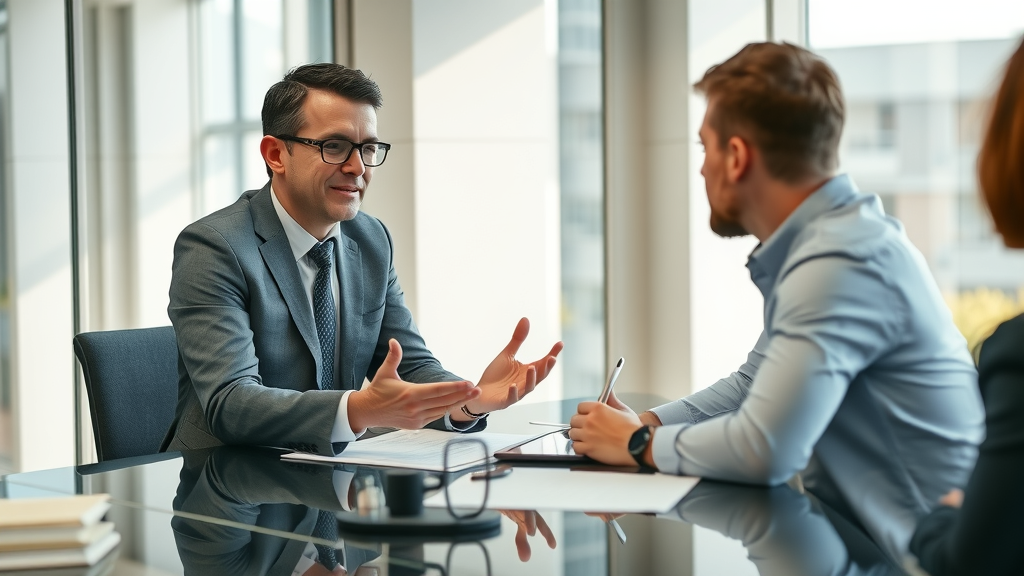 professional consultant explaining reputation repair strategies and management service agreements