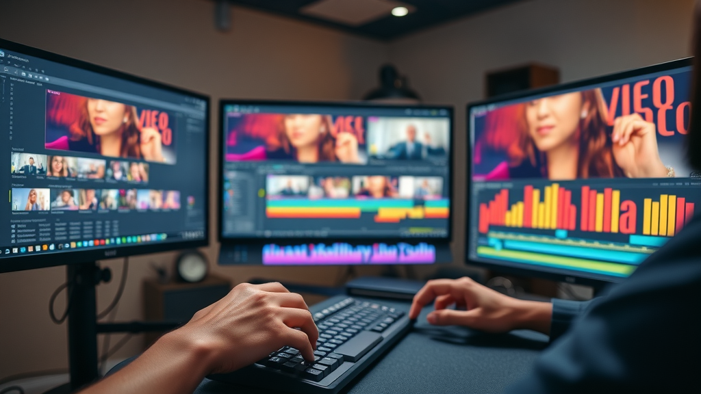 quality video production professional editing marketing videos in modern video studio