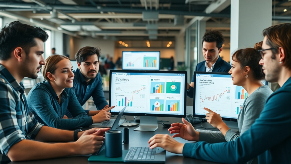 diverse marketing team strategizing retargeting custom audiences campaign laptops data visualization segmentation retargeting ads
