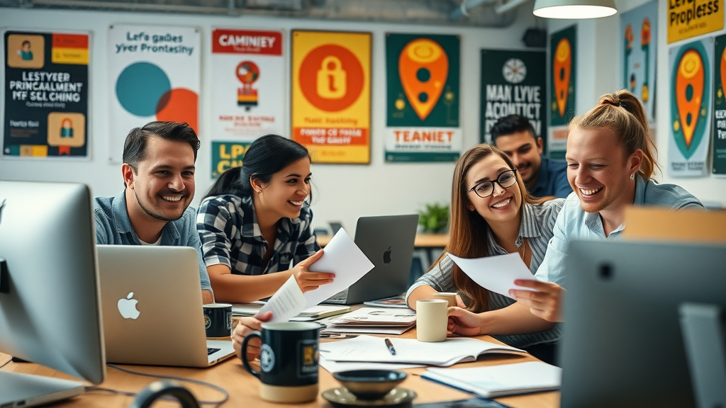 small business team collaborating to improve cyber protection protocols for brand protection