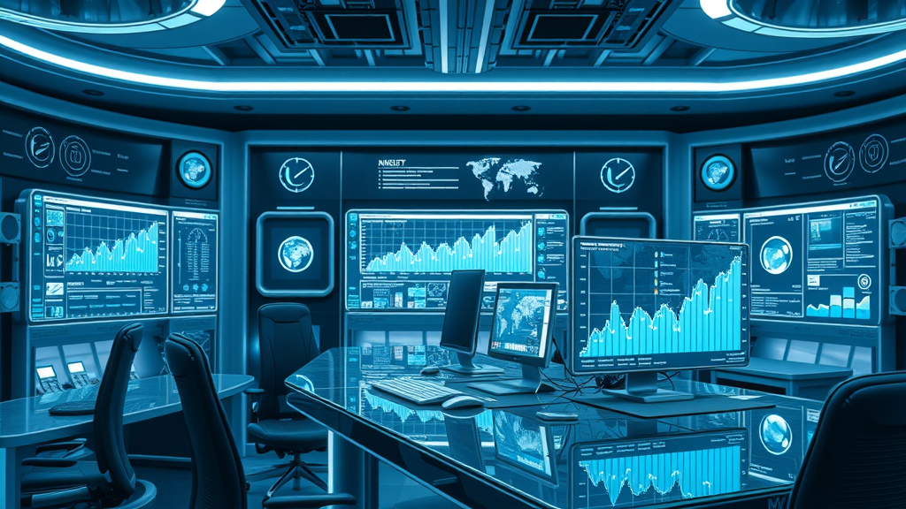 Futuristic workspace displaying automation tools optimizing integrated social media marketing