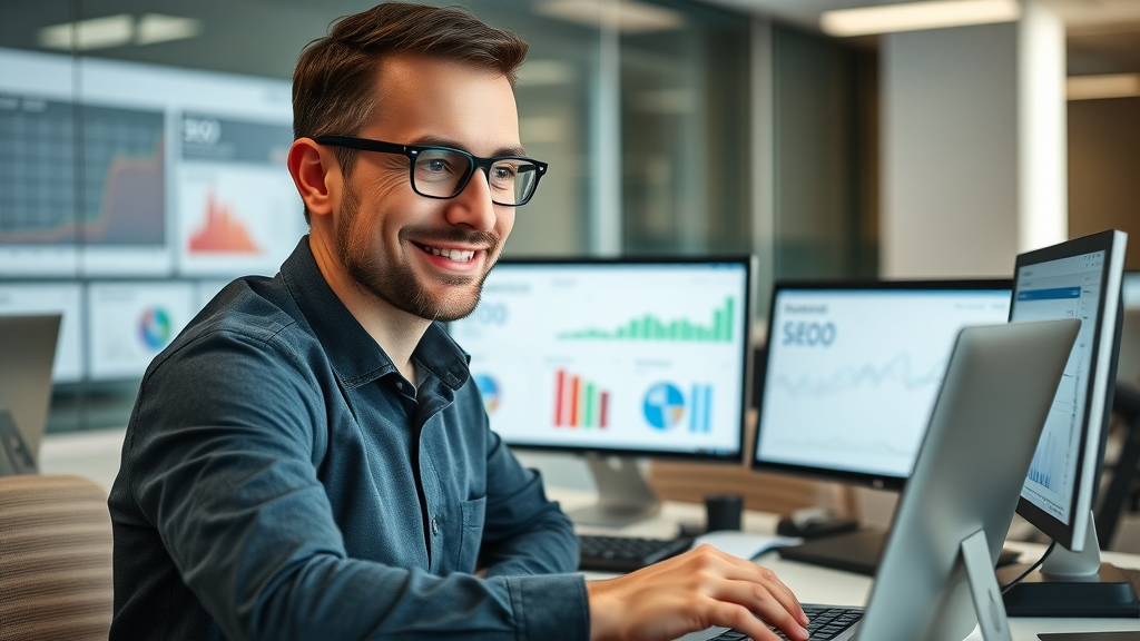 SEO as a digital marketing channel showing search engine analytics on marketer’s laptop screen