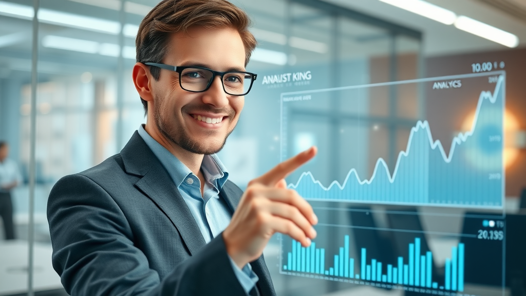 Business analyst explaining predictive analytics graph in data-driven marketing