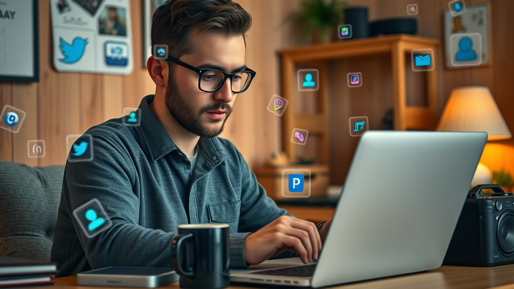 Content creator using top content creation tools with digital icons