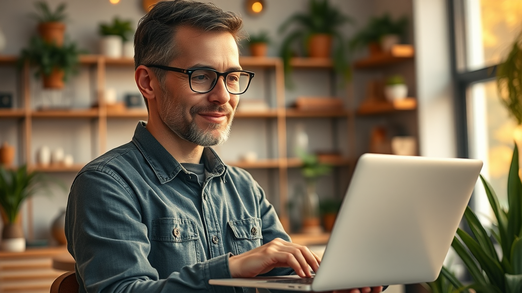 successful small business owner improving online reputation with positive reviews