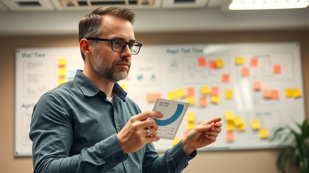 experienced marketer working on marketing automation platform setup; mapping customer journey; strategy planning; workflow automation; warm professional lighting