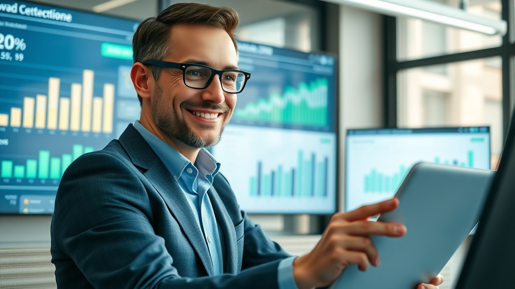 business analyst with ROI dashboard, comparing generic vs personalized ad performance charts, ad personalization analytics