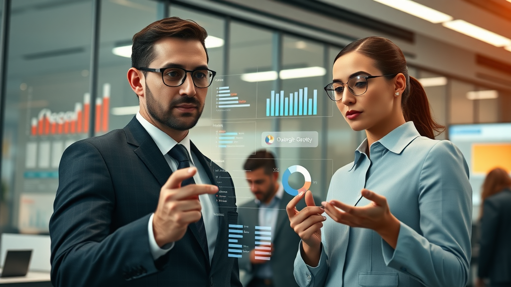 Business team overseeing cross-channel marketing campaign dashboard with real-time stats