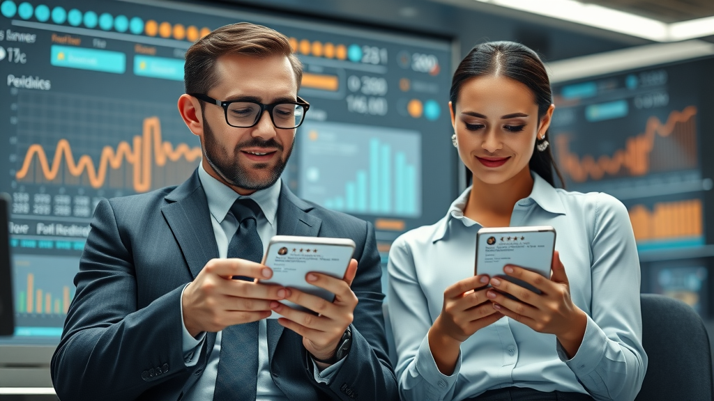 Business team automating customer review collection via review generation software