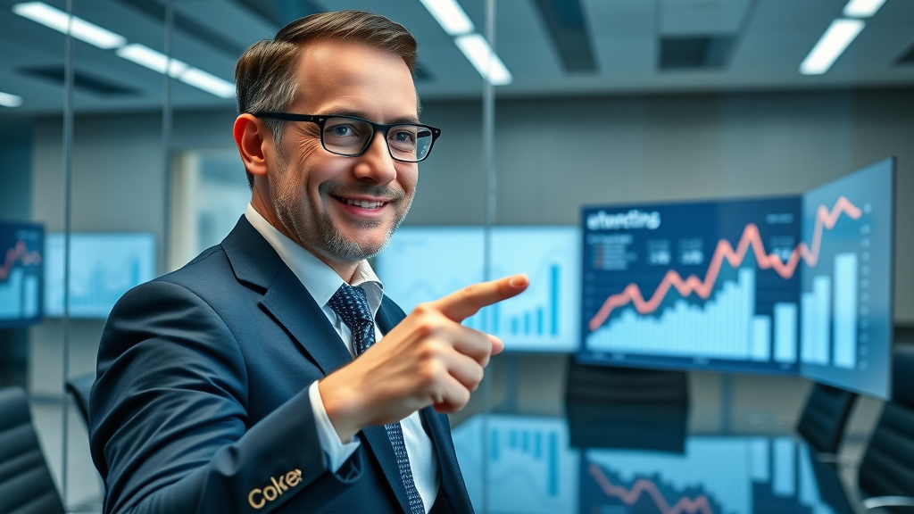 Businessman reviewing cross-channel retargeting analytics and campaign successes in channel marketing.