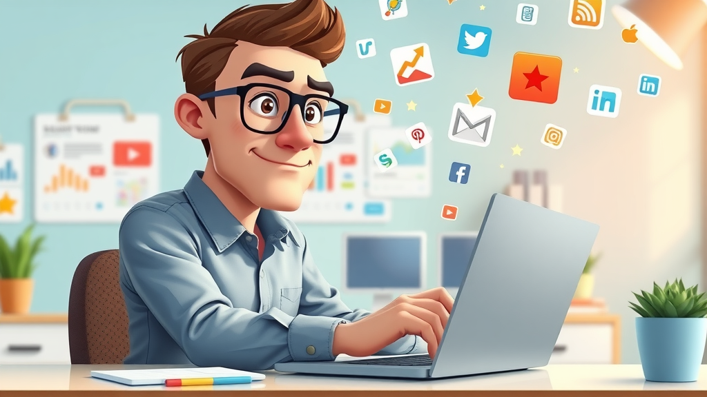 thoughtful marketer updating social media profiles optimizing media platforms small business reputation management online presence