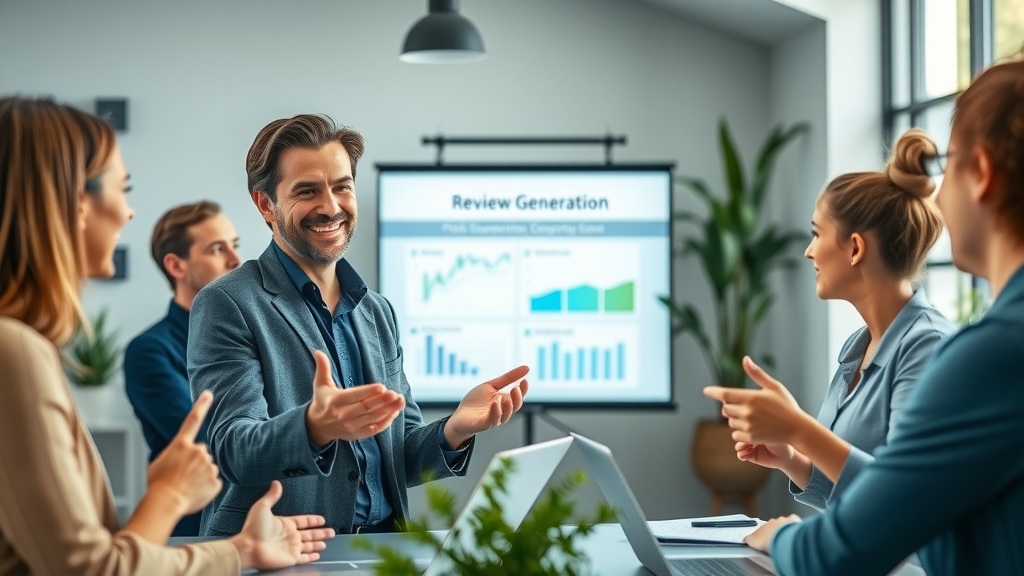 Consultant explaining review generation strategies to a business team