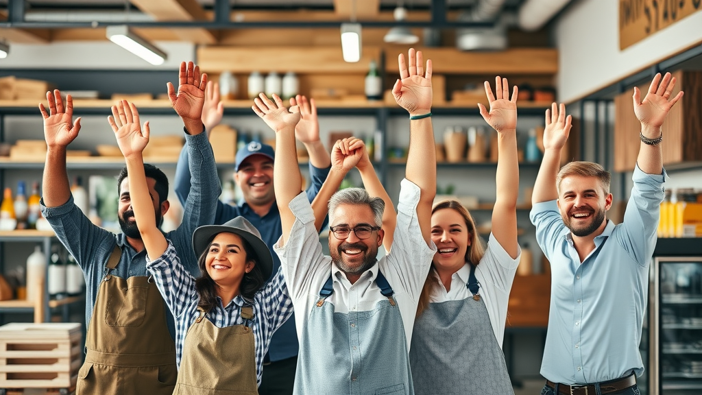 montage of diverse small business owners celebrating SEO success, local SEO for small businesses