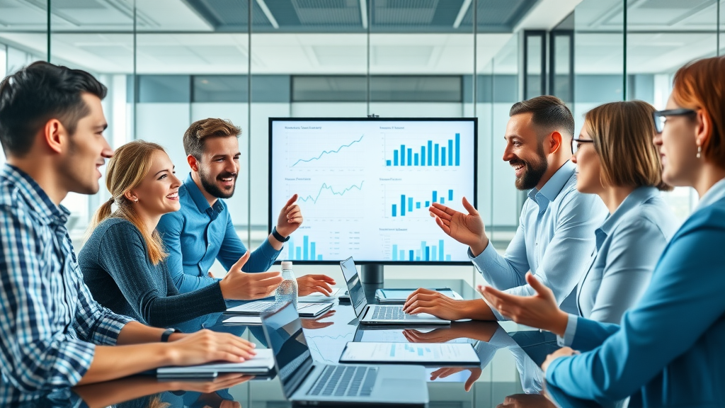 Marketing team reviewing analytics for review generation strategy results