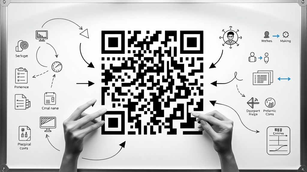 modern small business owner examining printed marketing materials on a desk, curious expression, reviewing QR code placements, Photorealistic High Fidelity Lifelike, urban coffee shop interior with branding visuals, highly detailed, dynamic paper textures, vibrant colors, natural daylight, shot with a 35mm lens