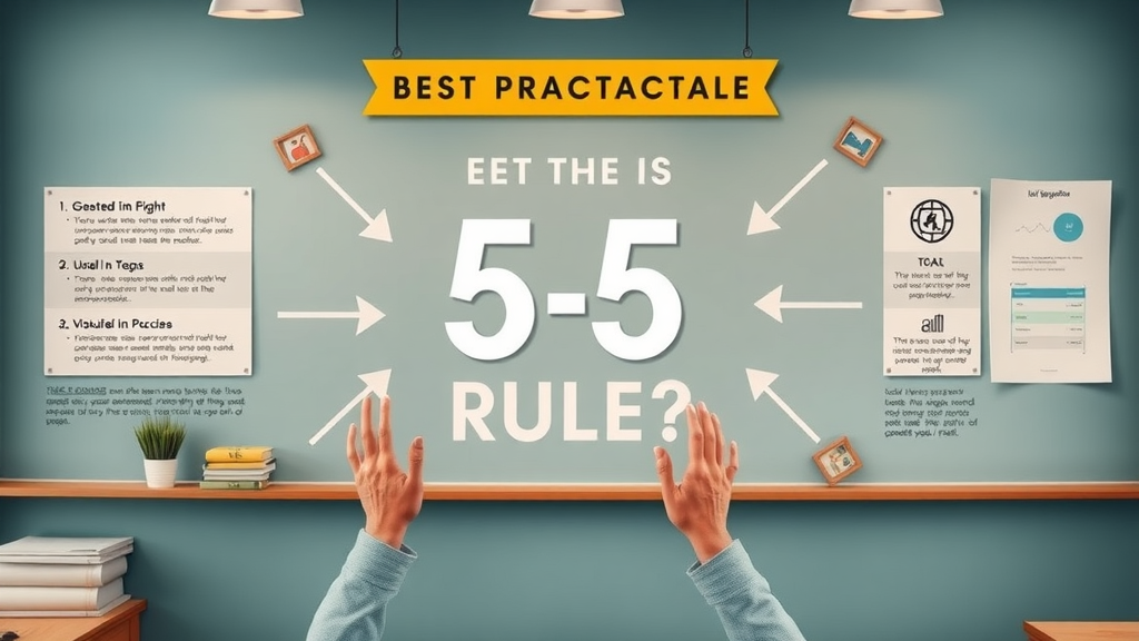 Visual explainer of the 5 5 5 rule for social media integration with icons for audience, platforms, and formats