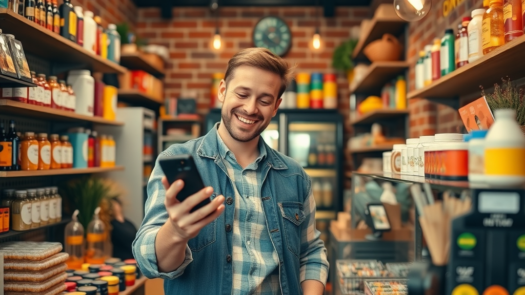 Happy small business owner celebrating after viral social media success in their colorful shop