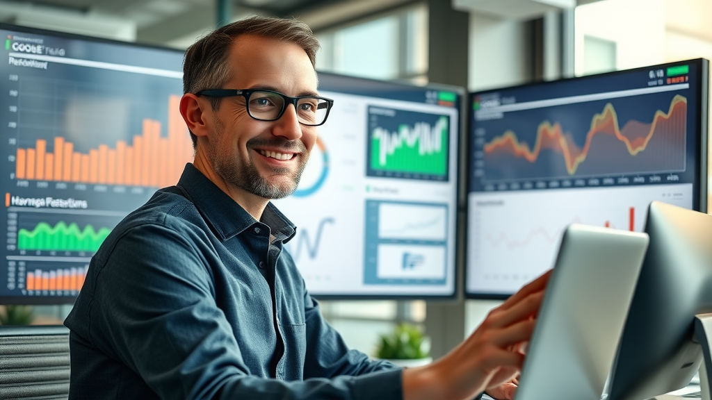 analytical dashboard displaying google retargeting KPIs and conversion rate improvements
