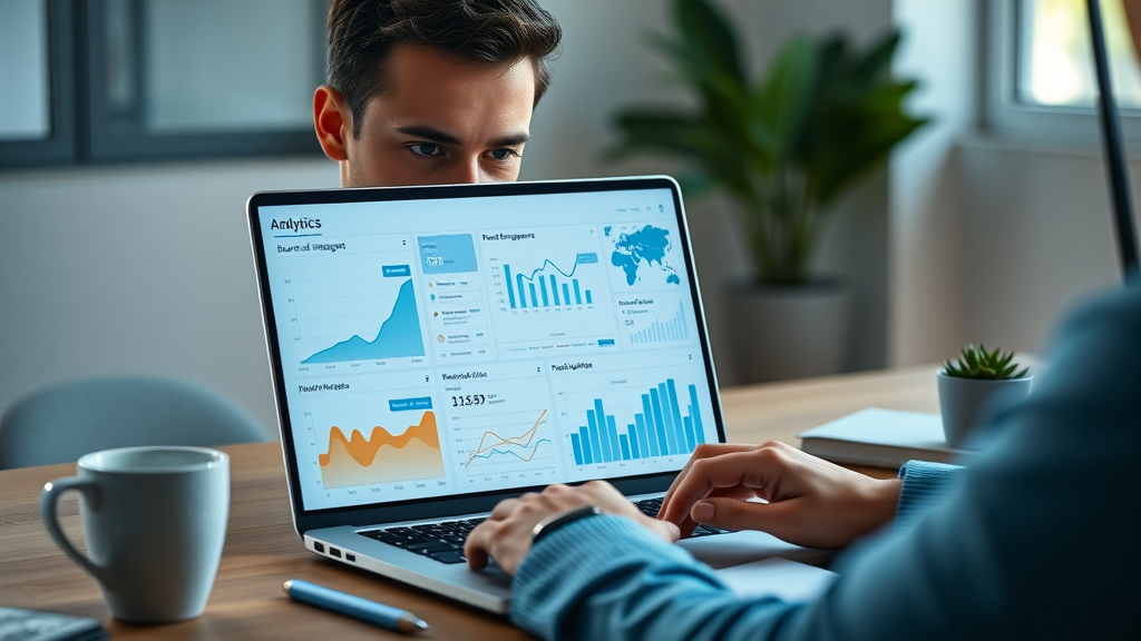 Analytics dashboard displays brand recognition and engagement metrics, used to assess the effectiveness of a consistent brand voice.