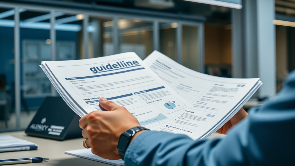 organized brand guideline document on desk, hands flipping pages, reviewing brand identity documents, photorealistic office